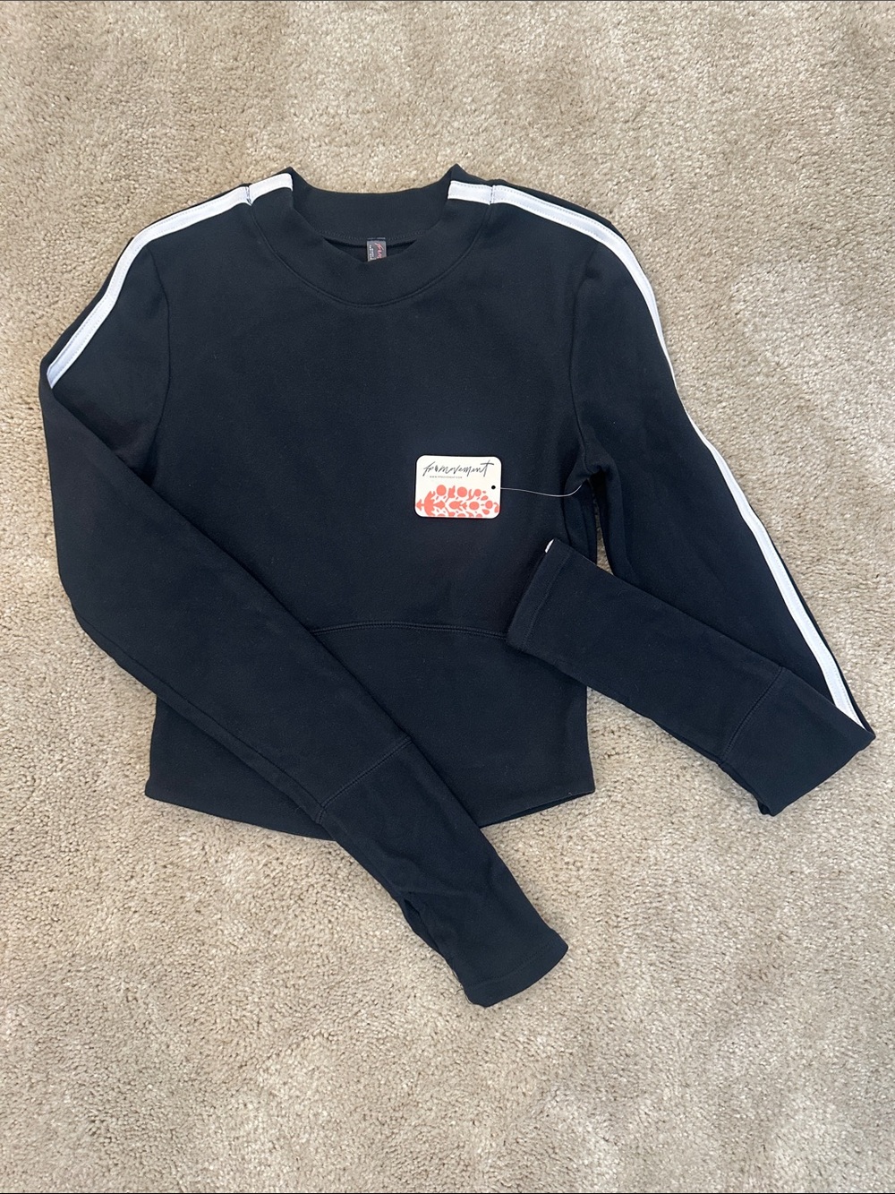 Free People Movement Black Long Sleeve Shirt with White Stripe Detail- XS